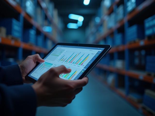 Logistics professional managing freight documentation on a tablet in a Chantilly warehouse