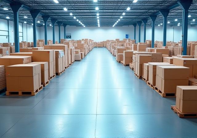 Organized warehouse with pallets ready for LTL consolidation